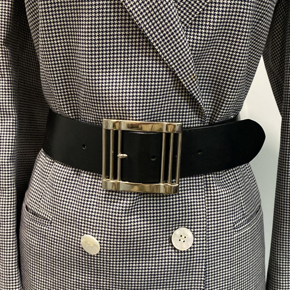 Leather Black WIDE Belt with Silver Buckle by Express Size Medium